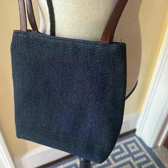 Unbranded | Navy Blue Canvas/Raffia Bag with Long Leather Straps, Made in Italy - Picture 2 of 8